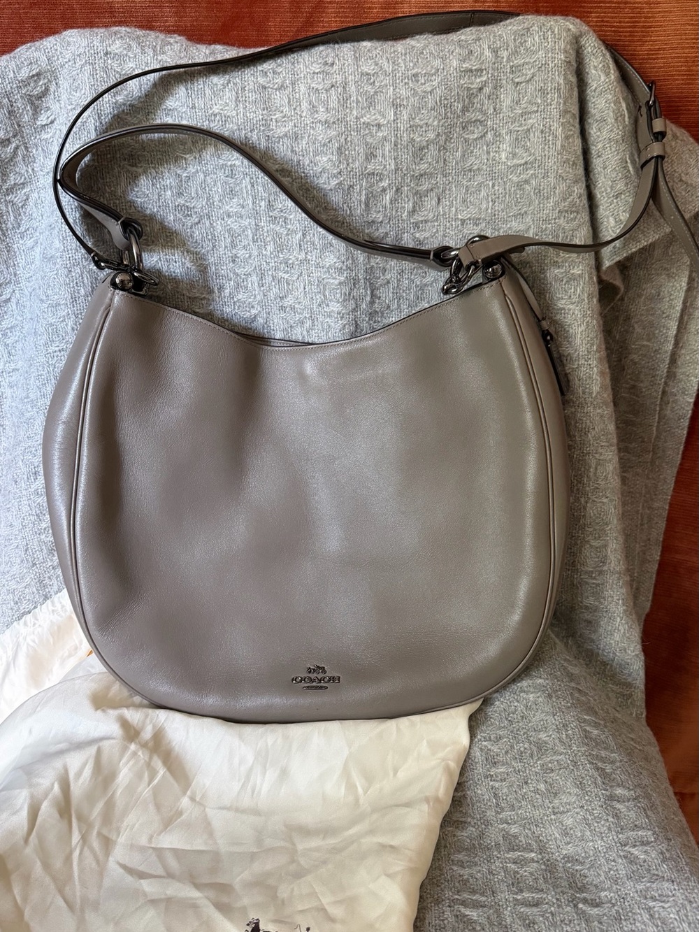 Coach Smooth Pebbled Hobo Bag in Taupe Gray